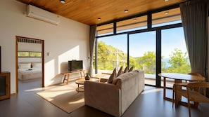 Romantische Villa, 1 Schlafzimmer, eigener Pool, Meerblick | Wohnbereich