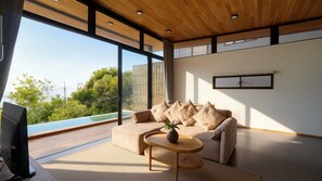Villa Romantica, 1 camera da letto, piscina privata, vista mare | Area soggiorno