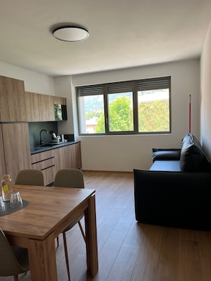 One-Bedroom Apartment | Coin séjour | TV connectée de 40 pouces avec chaînes par câble