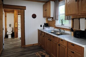 Frigorífico, microondas, horno y placa de cocina