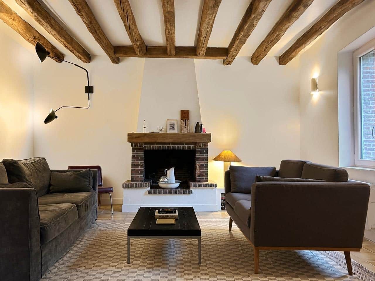 Fireplace, table tennis, books