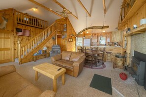 TV connectée, cheminée, livres