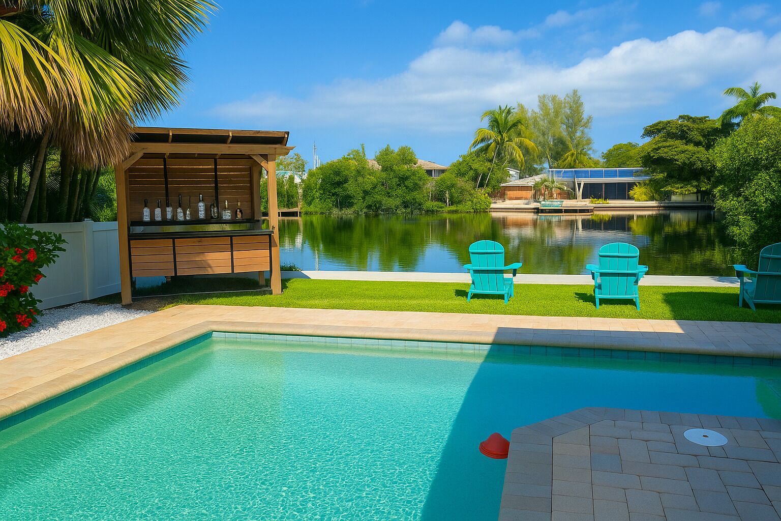 Een buitenzwembad en een verwarmd zwembad