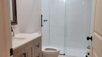 Shower, towels, toilet paper
