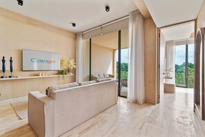 舒适公寓, 2 间卧室, 露台, 高尔夫景观 | 起居区