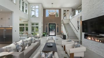 Smart TV, fireplace, video games, ping pong