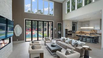 Smart TV, fireplace, video games, ping pong