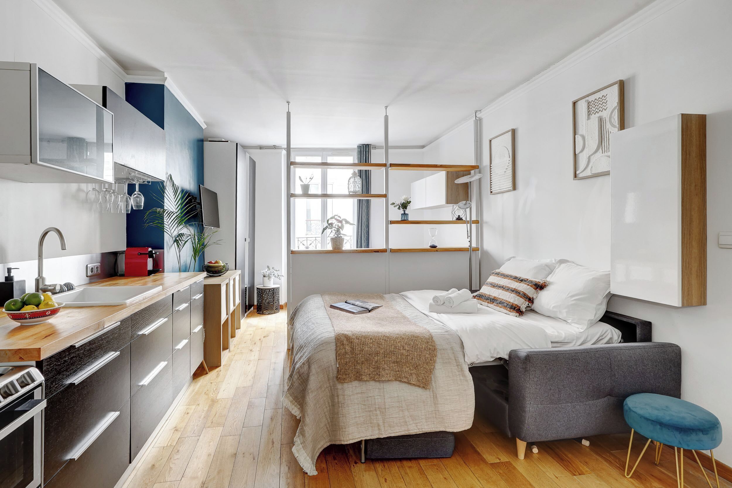 1 bedroom, desk, iron/ironing board, travel cot