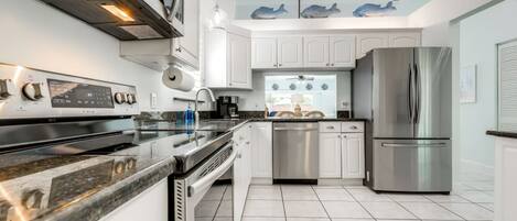 Fridge, microwave, oven, dishwasher