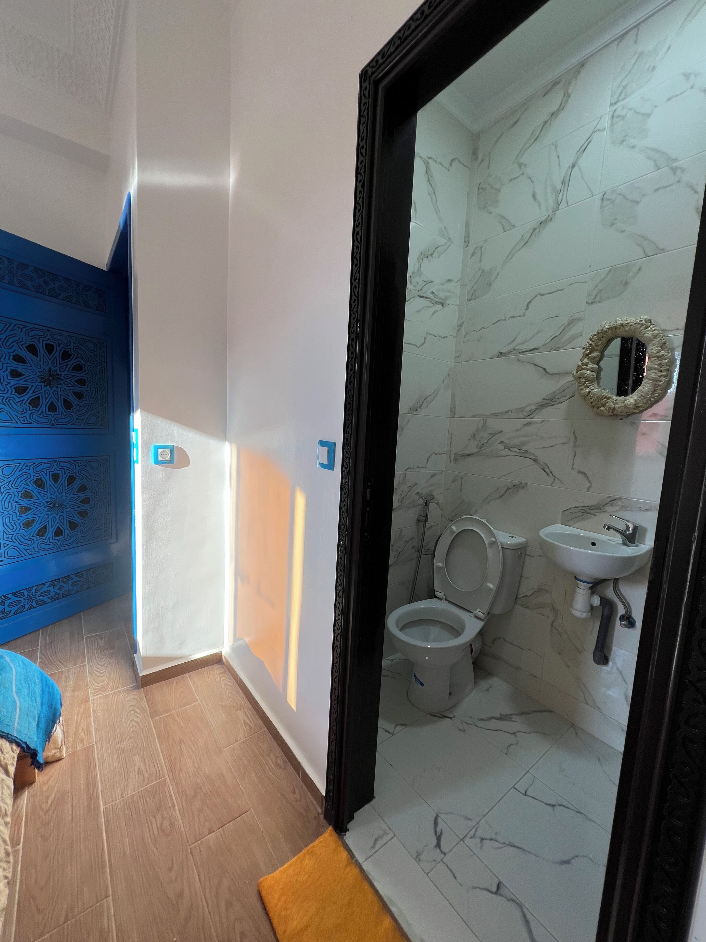 Shower, towels, toilet paper