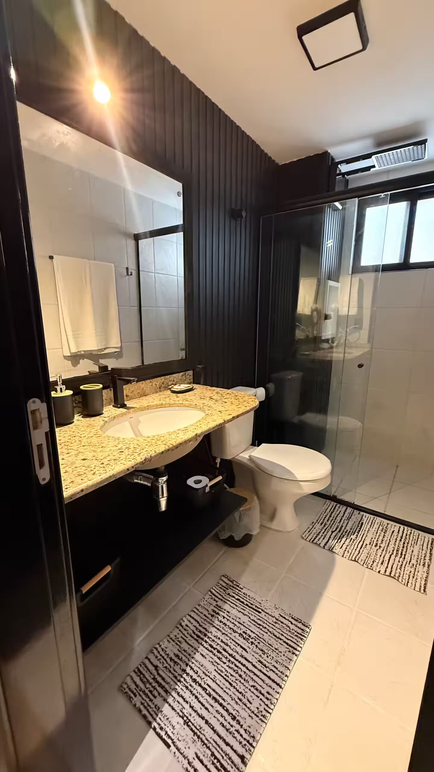 Shower, hair dryer, soap
