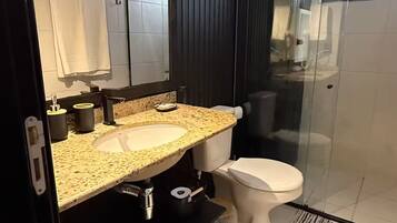 Shower, hair dryer, soap