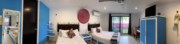 디럭스 쿼드룸, 더블침대 2개, 시내 전망