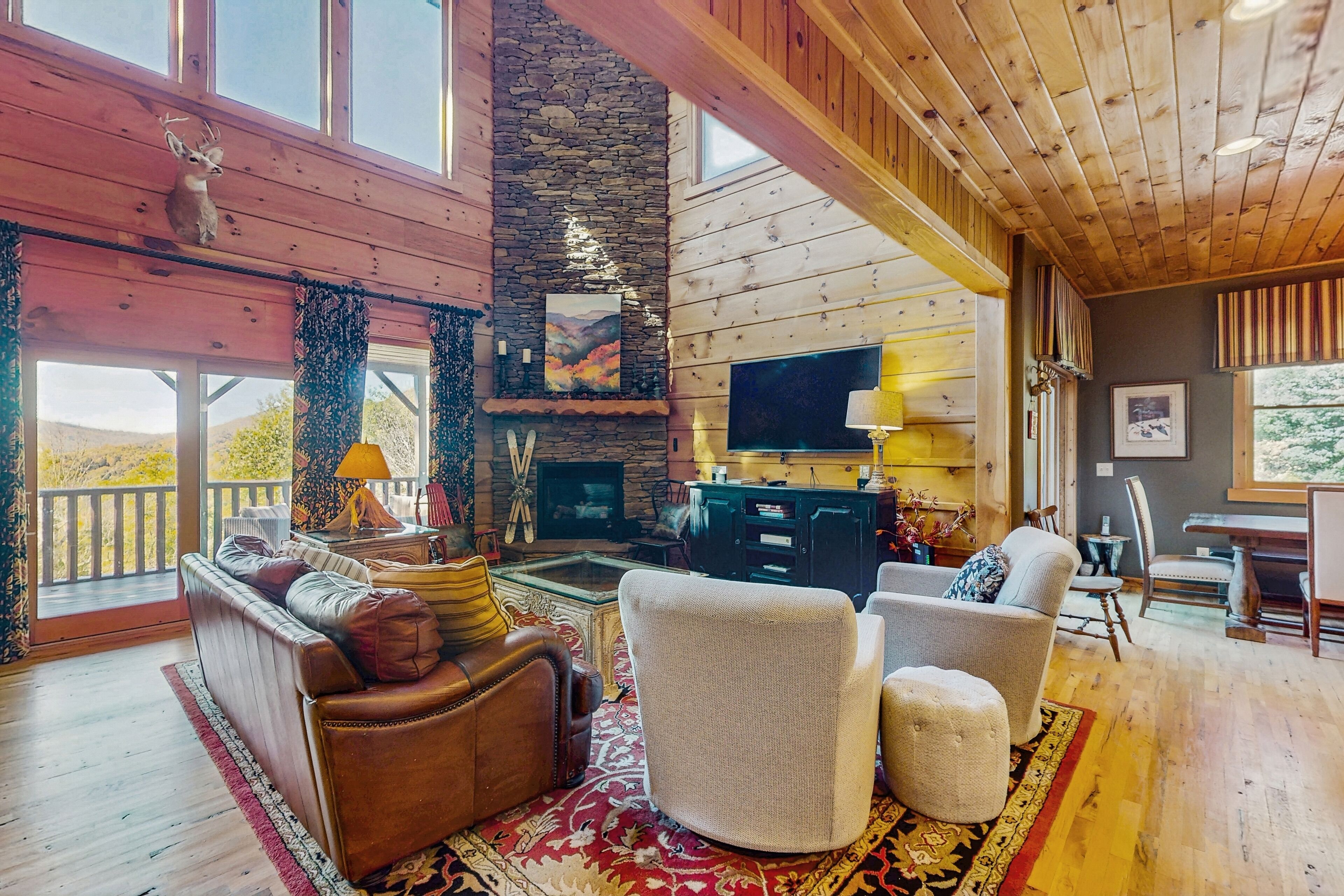 Fernseher, Kamin, DVD-Player, Videothek