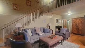 Smart TV, fireplace, DVD player, books