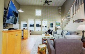 Smart TV, DVD player, books, video library