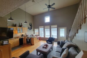 Smart TV, DVD player, books, video library