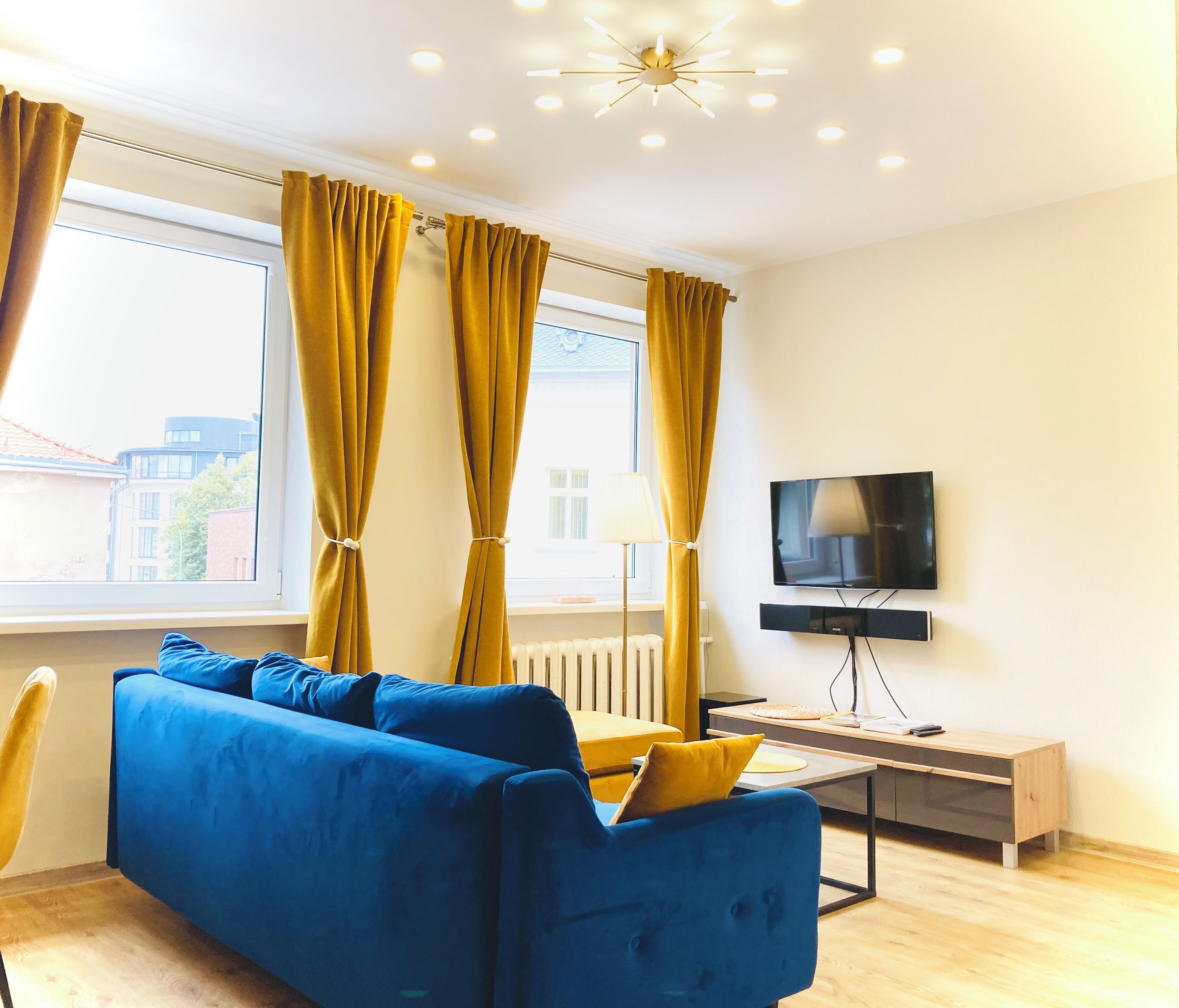 Smart TV, books, video library, stereo