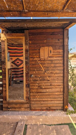 Shower, towels, soap, shampoo