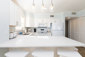 Fridge, microwave, oven, stovetop - Coast is Clear– Oceanfront Escape at Topsail Dunes (North Topsail Beach)