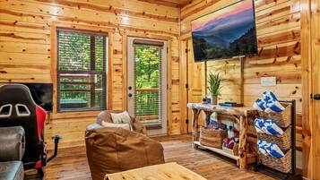 Deluxe House, Private Pool, Mountain View | Living area | 85-inch Smart TV with digital channels, fireplace