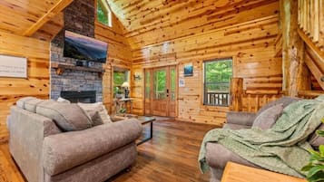 Deluxe House, Private Pool, Mountain View | Living area | 85-inch Smart TV with digital channels, fireplace