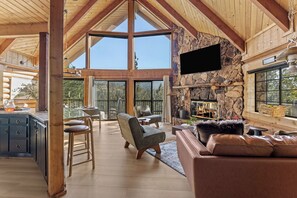 Smart TV, fireplace, video games, DVD player