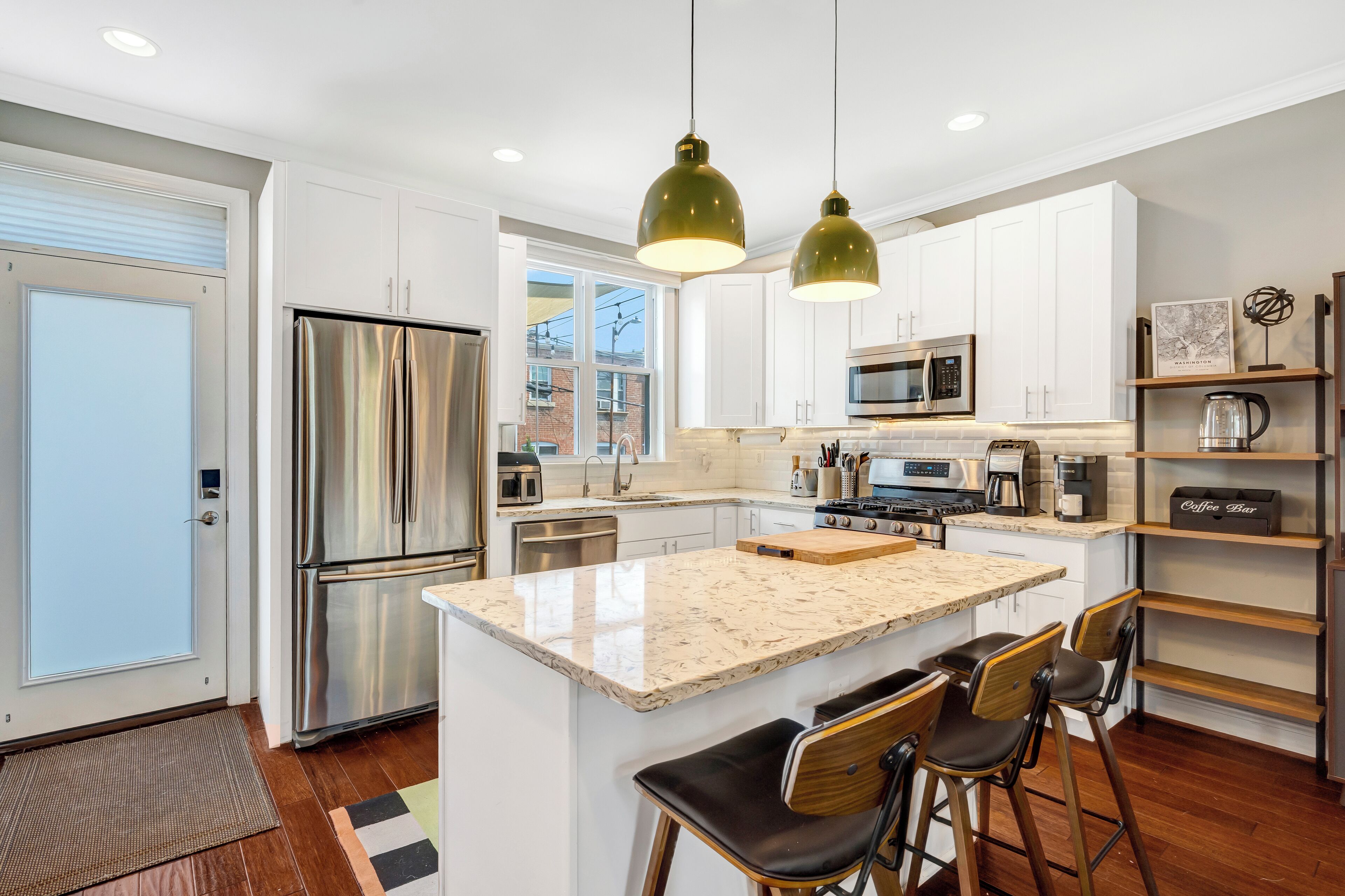 Fridge, microwave, oven, dishwasher