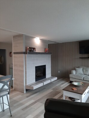 TV, fireplace