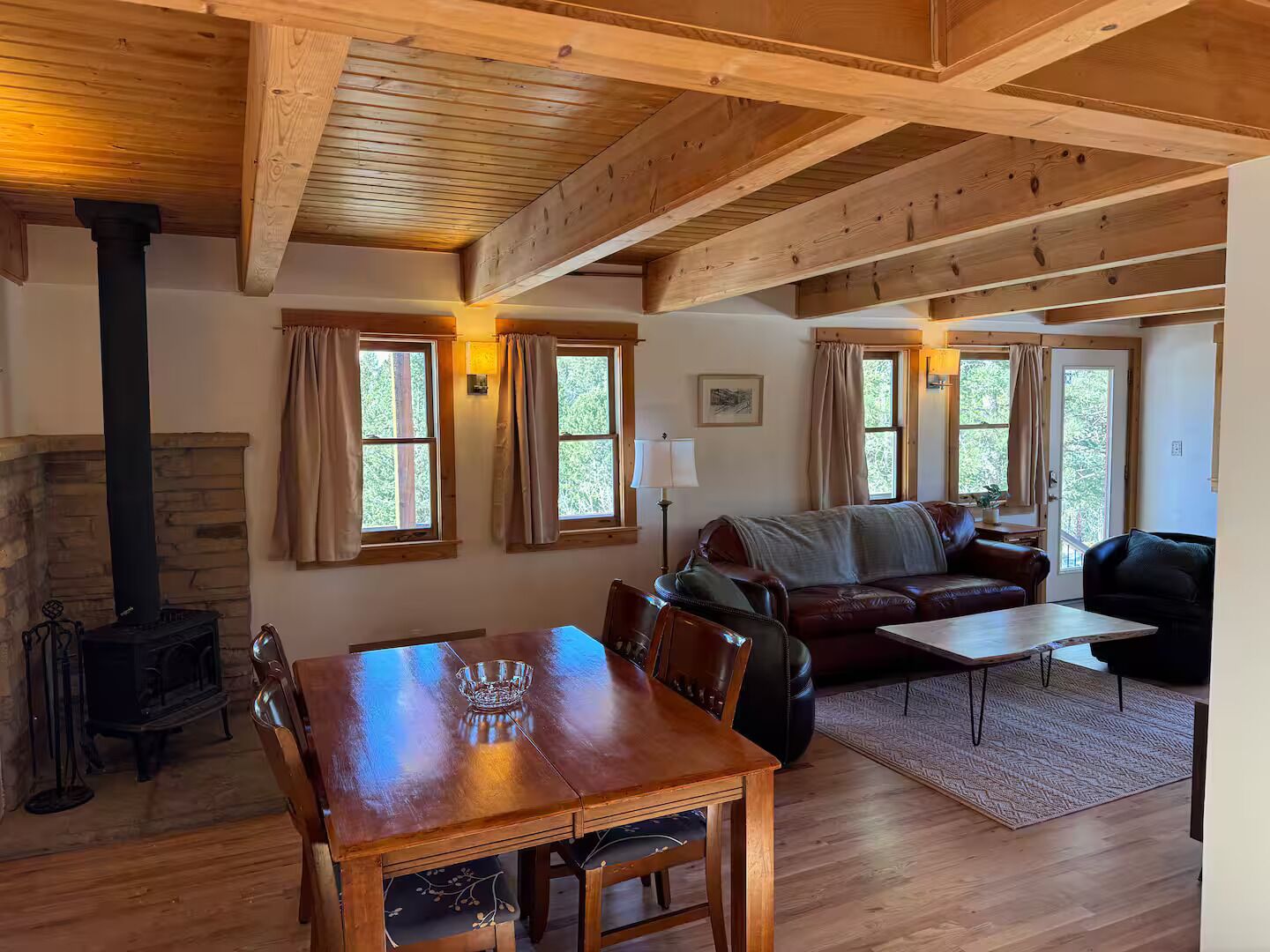 Smart TV, fireplace, books, stereo