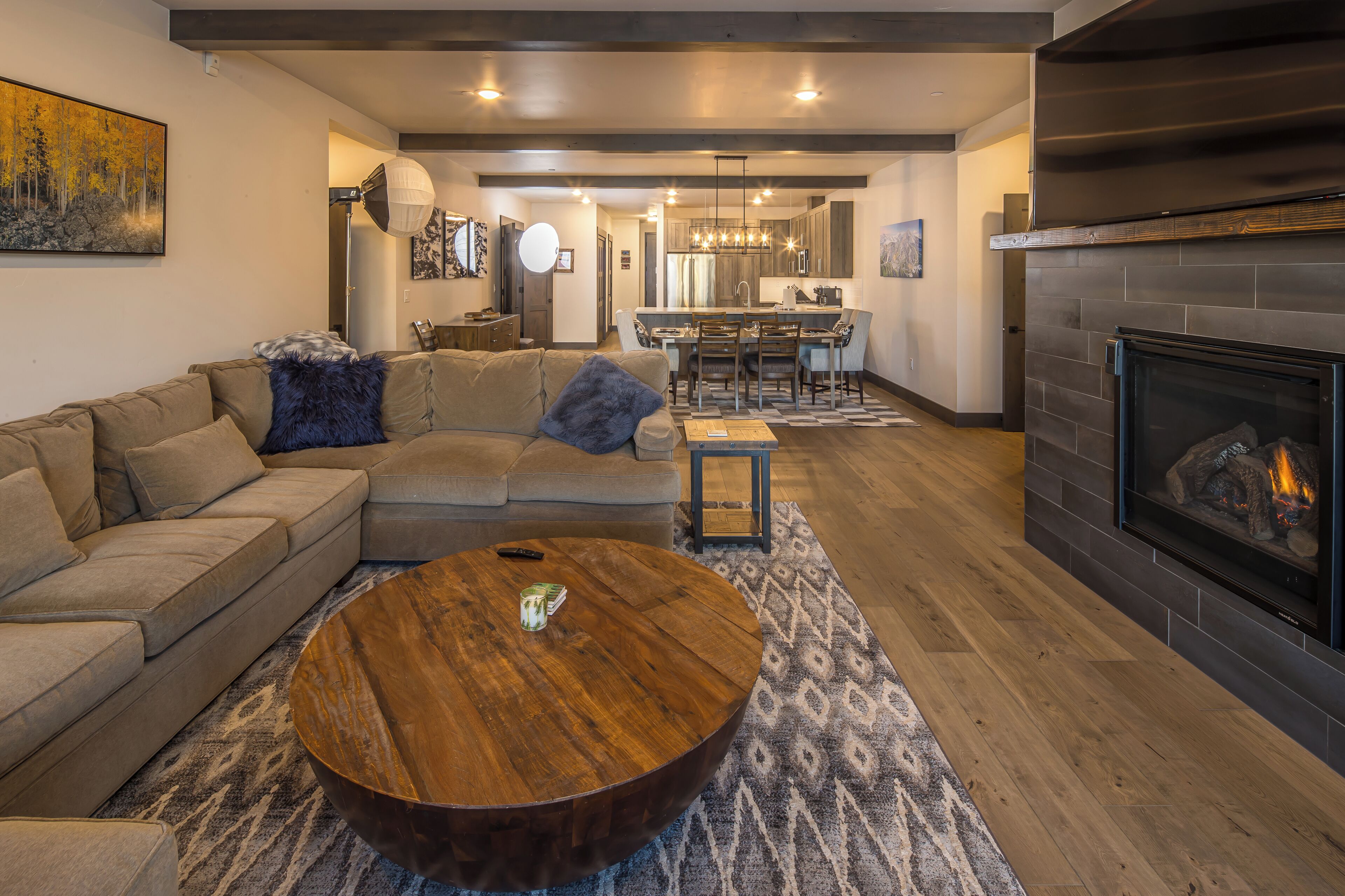 Televisión y chimenea 