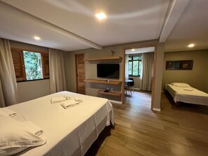 A hotel room with a bed, a TV, a desk, and a chair. - Le Rêve Pousada e Restaurante (Mulungu)