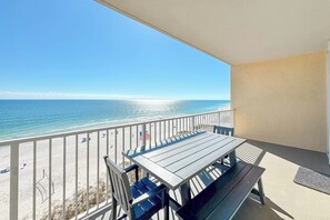 Outdoor dining - Beachfront Elegance | Updated Condo w/ Balcony Views & Pool Access | BEACHBALL PROPERTIES (Gulf Shores)