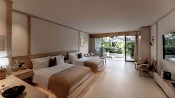 Chambre Sénior avec lits jumeaux, 2 lits doubles, balcon, vue cour intérieure | Articles gratuits dans le mini-bar, bureau