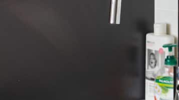 Suihku, hiustenkuivaaja, pyyhkeet, saippua