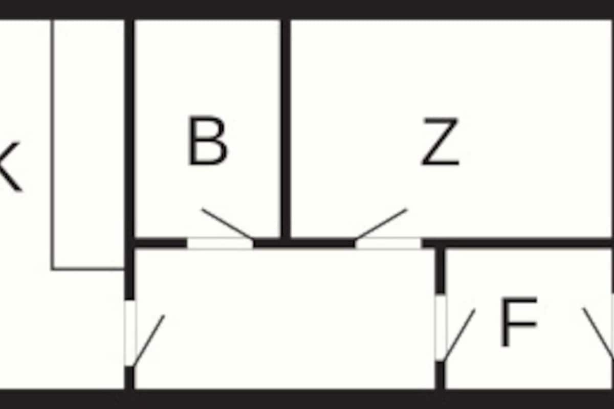 A floor plan with labeled rooms TE, W, E, K, B, Z, and F.