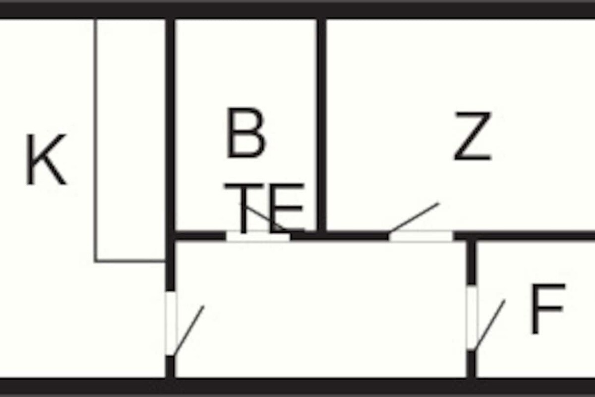 A floor plan with labeled rooms W, E, K, B, T, Z, and F.