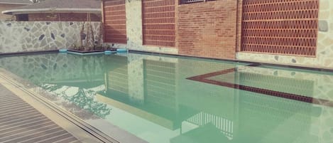 Indoor pool, outdoor pool, open 9:00 AM to 9:00 PM, free pool cabanas