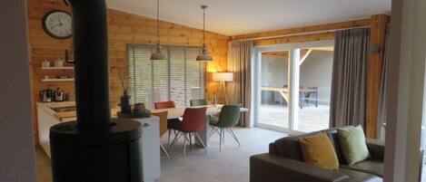 TV connectée, cheminée, chaîne hi-fi