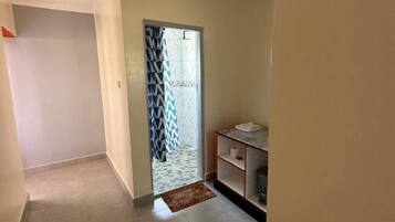 Double or Twin Room, Garden View | Bathroom | Shower, towels, soap, toilet paper