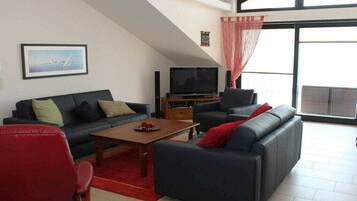 Smart-TV, Kamin, DVD-Player, Bücher