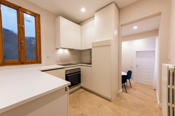 Comfort Apartment | Private kitchen | Stovetop, cookware/dishes/utensils