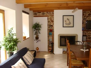 Una televisión, una chimenea