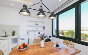 Full-sized fridge, microwave, oven, stovetop