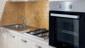 Fridge, oven, stovetop, cookware/dishes/utensils