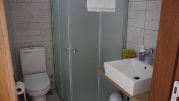 Shower, free toiletries, hair dryer, towels