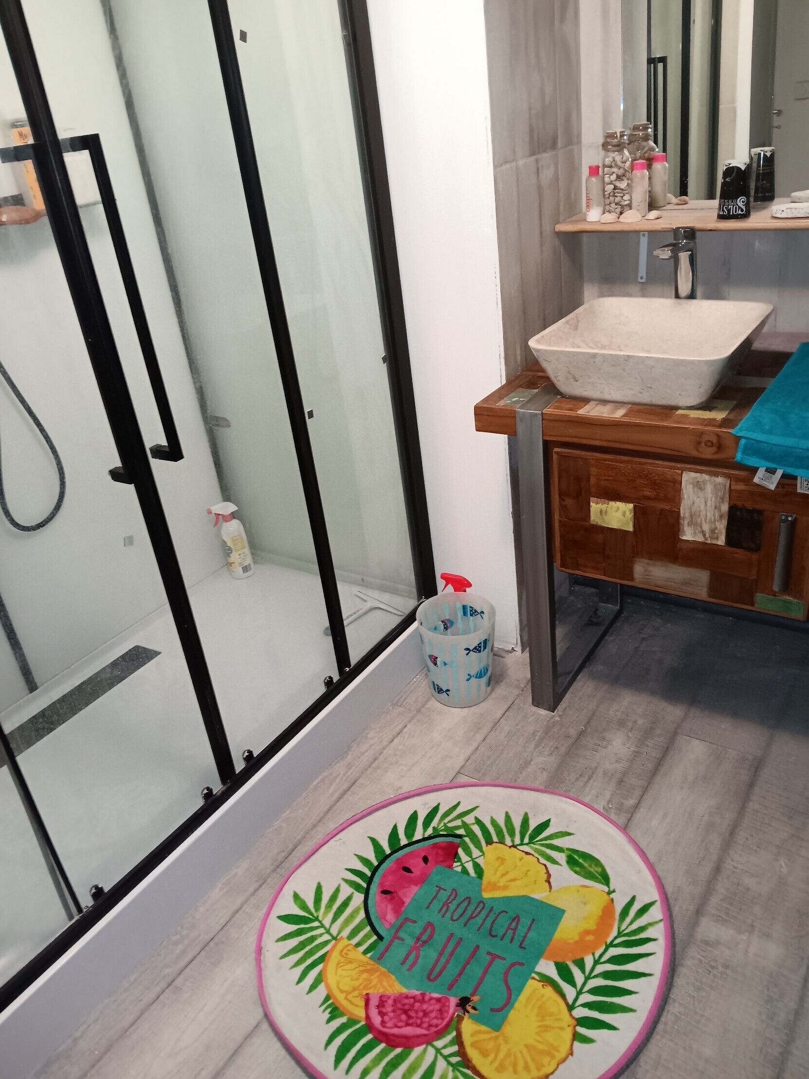 Shower, free toiletries, hair dryer, towels