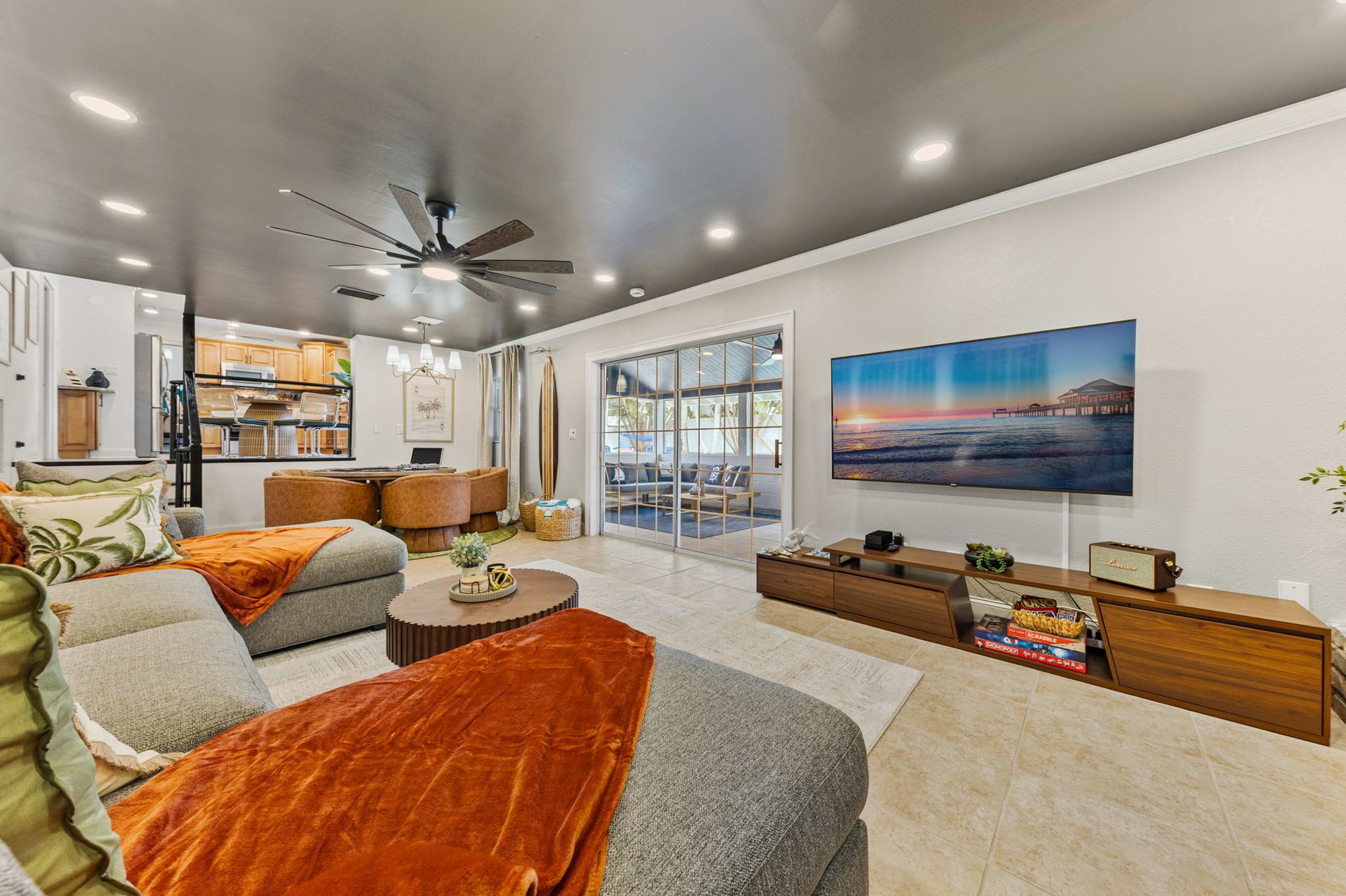 Smart TV, fireplace, video games