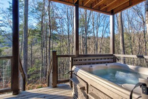 Outdoor spa tub - Cozy 2BD POOL Cabin w/ Hot Tub + Games! Near TOWN! (Sevierville)