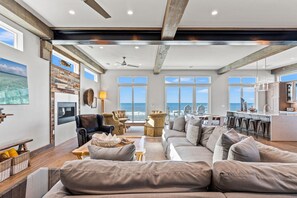 House, Ocean View | Living area | 75-inch Smart TV with digital channels, Netflix, Hulu - Beachfront Beach House - 6 Pack by PHG (Port St. Joe)